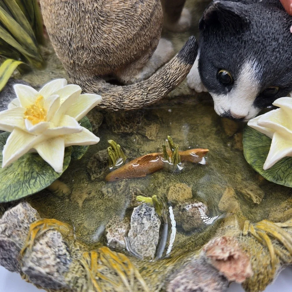 2001 Lenox Figurine Afternoon Amazement Kittens Cats Flowers Koi Pond Rare‎ Read